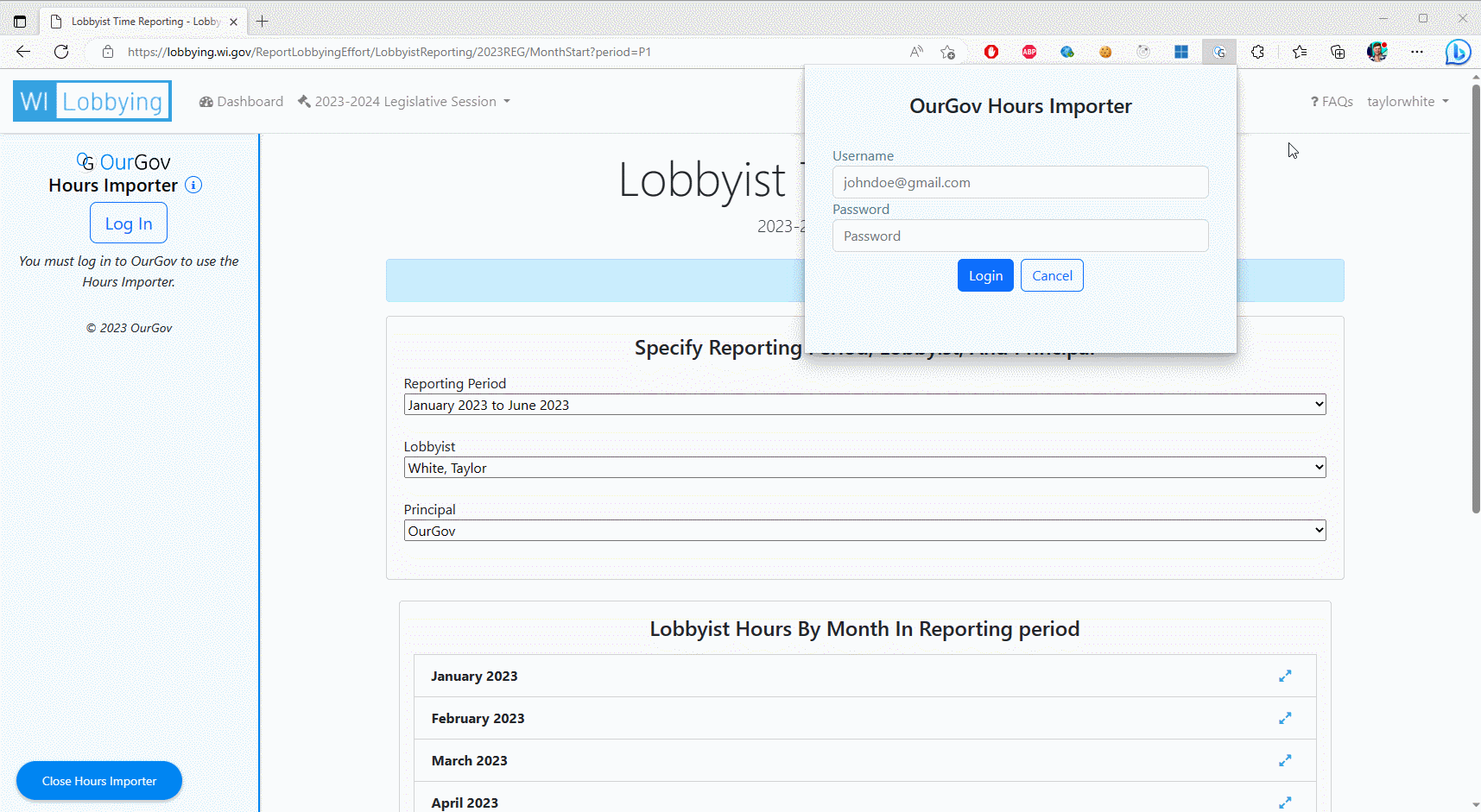 OurGov's Hours Importer tool allows quickly import your lobbying hours to the Eye On Lobbying Site.